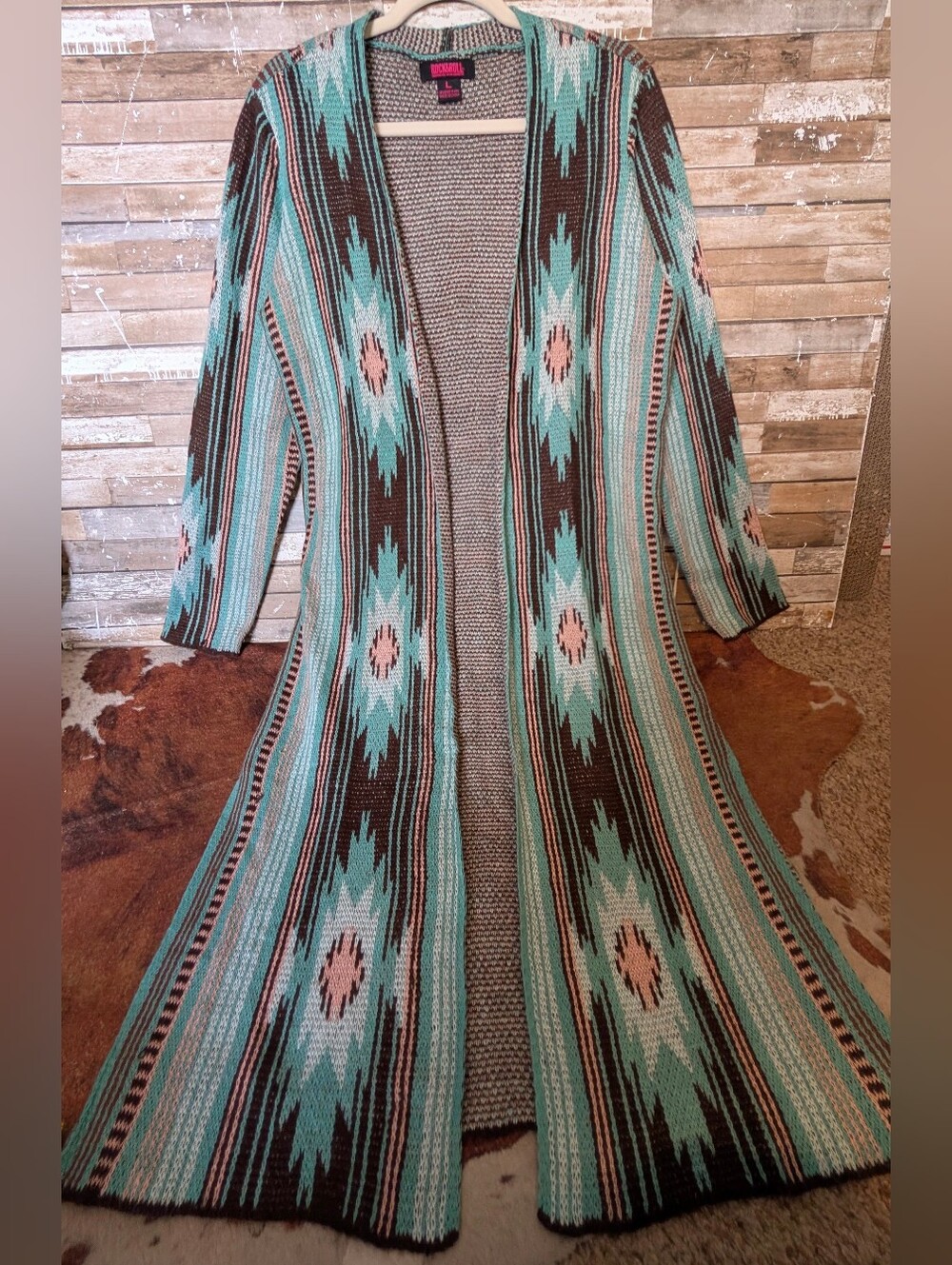 Rock & Roll Denim Maxi Turquoise Aztec Sweater Cardigan